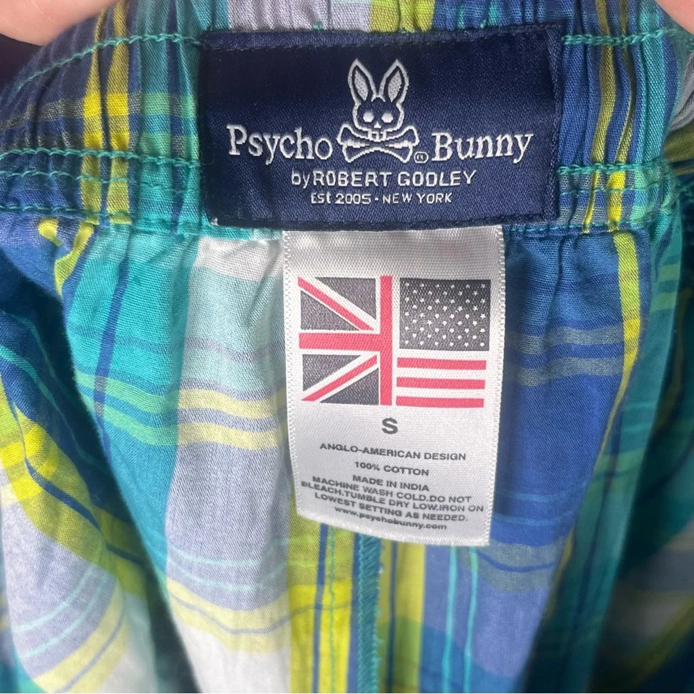 Psycho Bunny Plaid Shorts with Embroidered Bunny Logo Yellow/Blue Size‎ Small